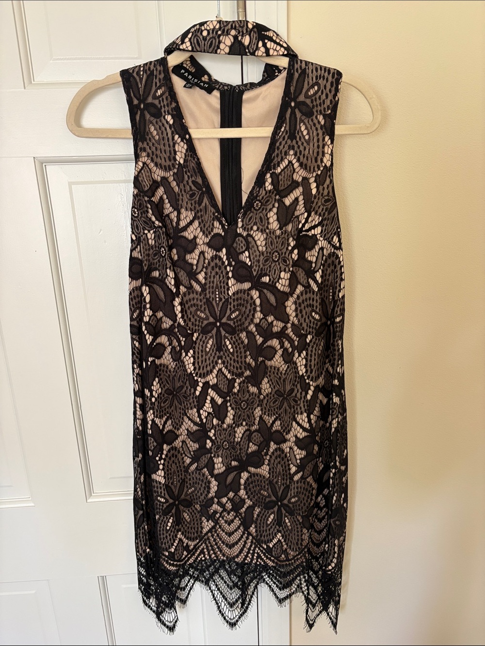 Parisian Works Black Lace Midi Dress with Nude Lining (TALL)
